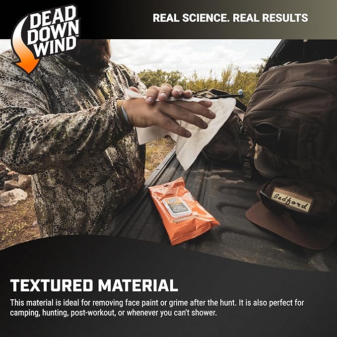 DEAD DOWN WIND Durable Wash Cloth W/Snap Lid Closure (25Ct) - Scent Eliminating Sheet - Durable Hunting Scent Eliminators - Advanced Hunting Gear