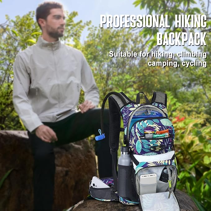N NEVO RHINO Hydration Backpack, 18L Multipurpose Hiking Backpack with 3L Water Bladder, Water Backpack Insulated Hydration Pack Ideal for Hiking and Cycling