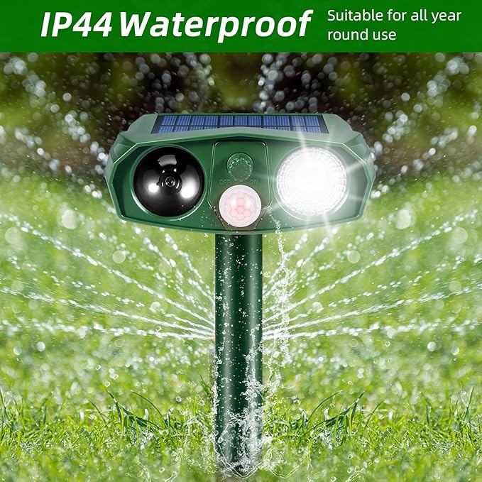 4Pack Solar Ultrasonic Cat Repellent Outdoor Animal Repellent with Flash Light&USB Charge Waterproof Animal Deterrent Devices Deer Repellent Devices for Rabbit Squirrel Skunk Repellent for Yard