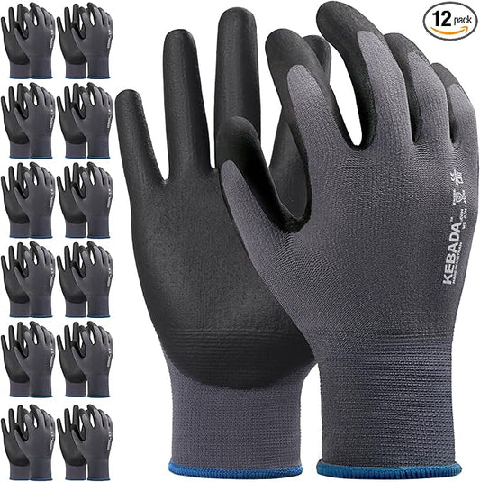 Kebada Work Gloves for Men and Women, Foam Nitrile Coated Safety Gloves with Grip, Ideal for Warehouse Package Handling, Gardening, Mechanic and Construction, Medium
