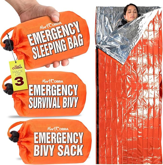 Emergency Sleeping Bag 3 Pack | for Survival Gear and Supplies Life Bivy Sack Waterproof Mylar Emergency Blankets for Survival Kit Car Camping Gear Hiking Tac Bivvy Go Bag Supplies Sleep Sacks Shelter