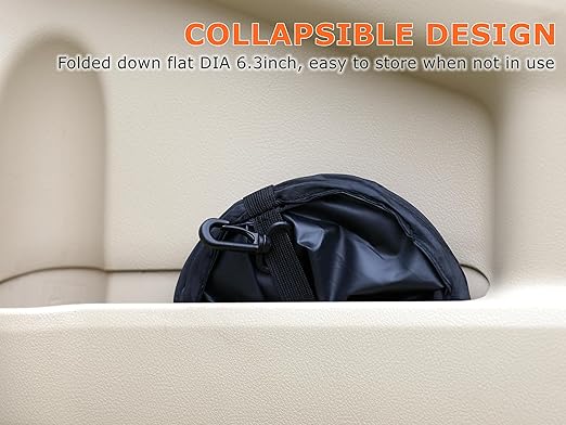 Ginsco New Leakproof Car Trash Can, 1 Gallon Mini Trash Can Pop-up Collapsible Hanging Car Trash Bin with Hook and Loop, Waterproof PEVA Liner Open-Top Garbage Can for Cars Home Office