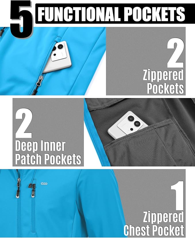 33,000ft Men's Softshell Jacket with Hood Waterproof Windbreaker Lightweight Rain Shell Jacket for Outdoor Hiking Travel