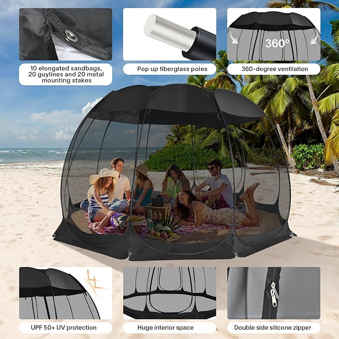 Alvantor Screen House Gazebo, 6-10-15 Person Pop Up Igloo Screened Canopy Tent with Mosquito Netting Sides, Instant UV Resistant Sun Shelter for Garden, Patio, Backyard