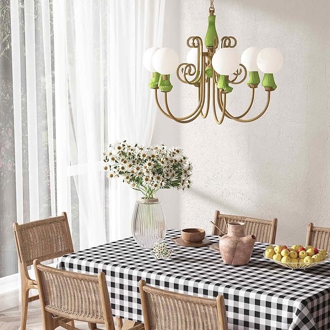 misaya Rectangle Waterproof Vinyl Table Cloth, Buffalo Flannel Backed Tablecloth, Wipeable Plastic Table Cover for Dinner, Kitchen, Outdoor (54" x 120", Black and White)