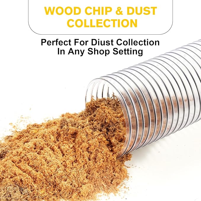 4"x15'Dust Collection Hose(Black Wire),4 Inch Dust Collection Tube with 304 Stainless Steel Hose Clamps,PVC 4 Collector Flexible Tube- Puncture Resistant