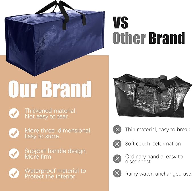 Heavy Duty Moving Bags with Backpack Straps and Strong Handles, Alternative to Moving Boxes and Storage Totes for Dorm Room Essentials, 12 Pack, Blue