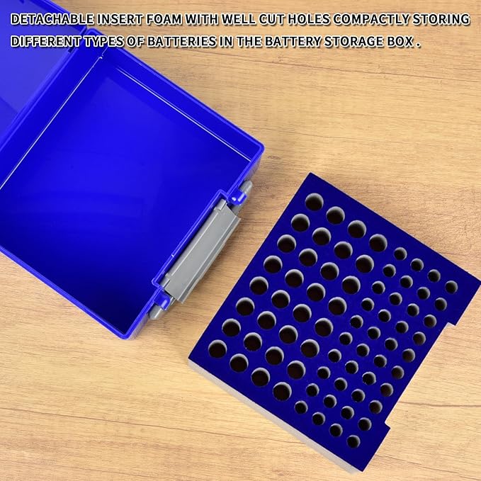 FULLCASE Battery Storage Organizer Holder Holds 72 AA AAA Batteries, Box Cases Garage Container, Home Drawer Organization Dispenser (Case Only) (Blue)