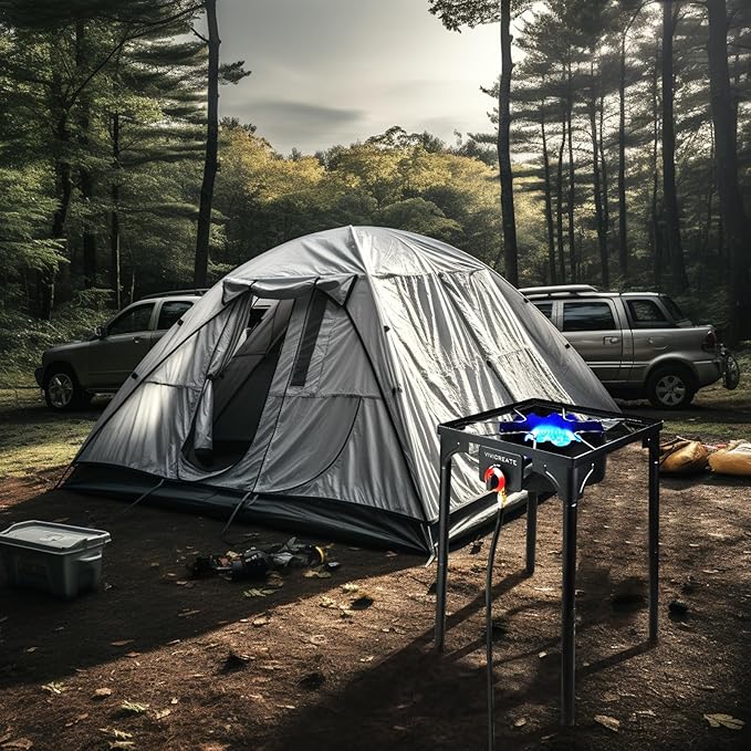 Vivicreate 30000 BTU Propane Gas Stove Outdoor Single Burner Adjustable Height with 20PSI Regulator Heavy Duty Cooker for Patio Camping Garden BBQ Fogon de Gas Estufa de Gas Portatil Parrillas de Gas