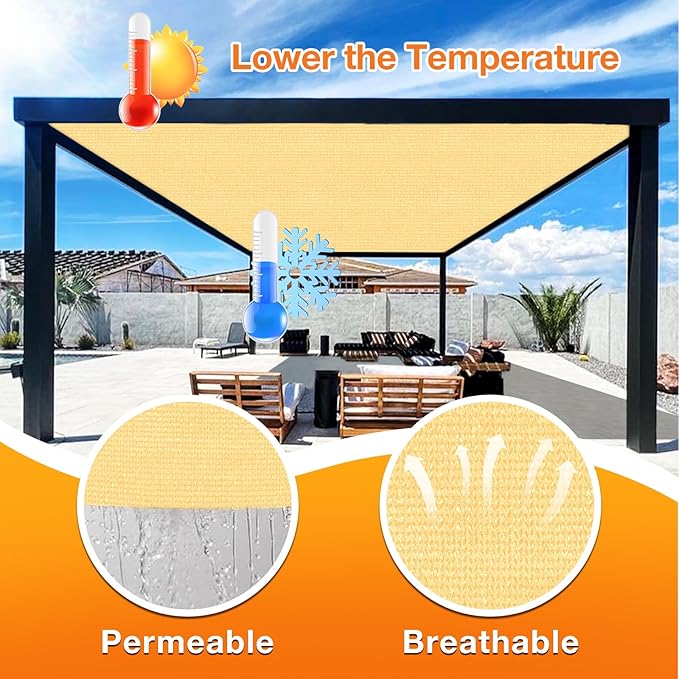 Artpuch Outdoor Pergola Shade Cover 22x22 FT Sun Shade Cloth with Grommets Sand 90% UV Protection Canopy Patio Privacy Screen (Customized Available)