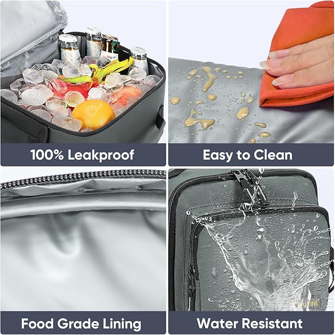 BALEINE Insulated Lunch Bag for Men Women, Leakproof Cooler Bag with Adjustable Shoulder Strap for Work Picnic, Lunch Box for Women Men (Small, Grey)