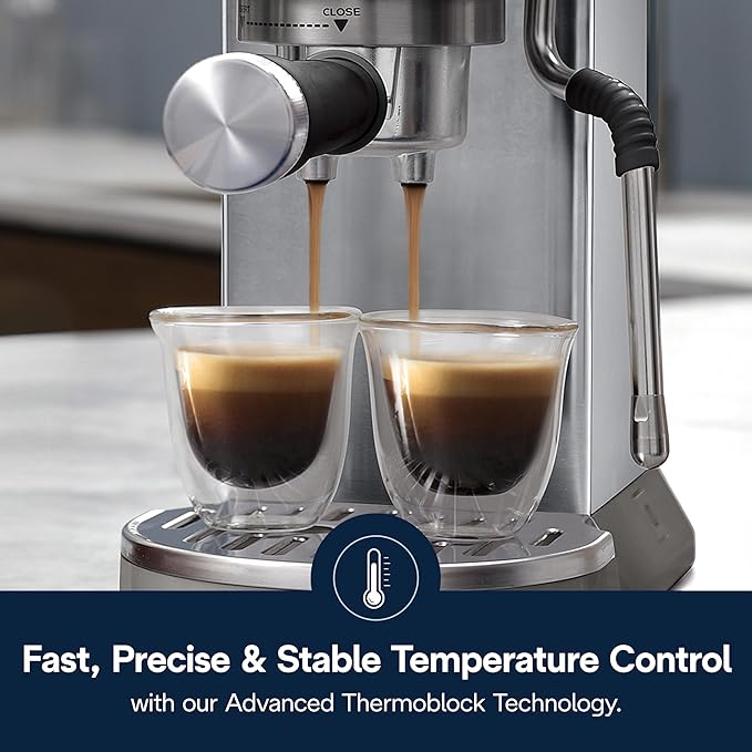 De'Longhi Dedica Duo Compact Espresso Machine - Cold Brew Coffee Maker with Milk Frother Wand- for Espresso, Hot & Iced Coffee, Cappuccinos, Lattes & Home Barista Brewing, Stainless Steel