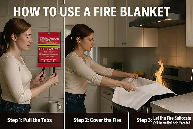 Guardian Pro New 2025 Emergency Fire Blanket for Home and Kitchen - 2 Pack Over 40"x40" Flame Suppression Fiberglass Fire Blankets for House Camping Car Office Warehouse Emergency Survival Safety