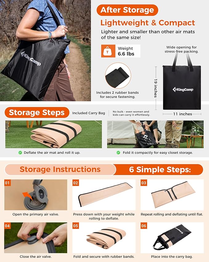 KingCamp Flexi Rest 5.0 Sleeping Pad for Camping, Inflatable Sleeping Mat, Portable Camping Mattress for Tent, Cot & RV Travel, PVC Free, Twin