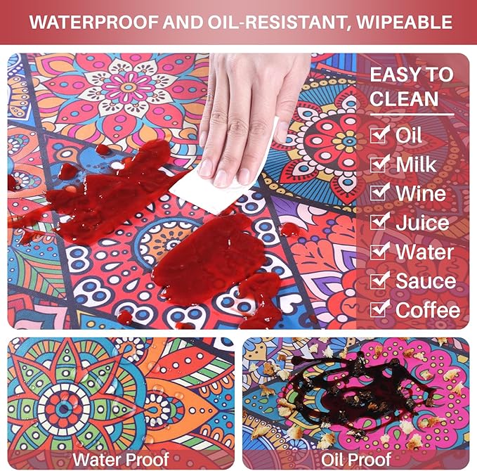 Fitted 8Foot Boho Picnic Table Cover with Chair Covers Camping Table Cloths Hiking Glamping Supplies Travel Trailers Cooking Essential Party Festival Decor Gifts for Teens Who Want Nothing