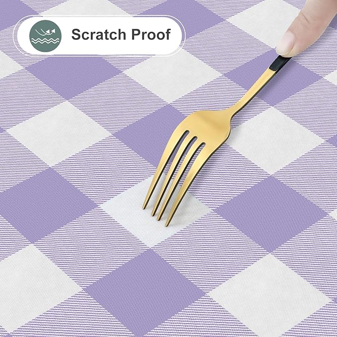 misaya Square Waterproof Vinyl Table Cloth, Buffalo Flannel Backed Tablecloth, Wipeable Plastic Table Cover for Dinner, Kitchen, Outdoor (60" x 60", Lavender and White)