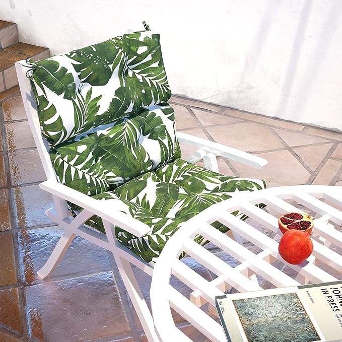 LVTXIII Outdoor Seat/Back Chair Cushion Patio Tufted High Back Cushion, Seasonal Replacement Rocking Chair Cushion with Ties (22” W x 20D”, Set of 2, Palm Green)