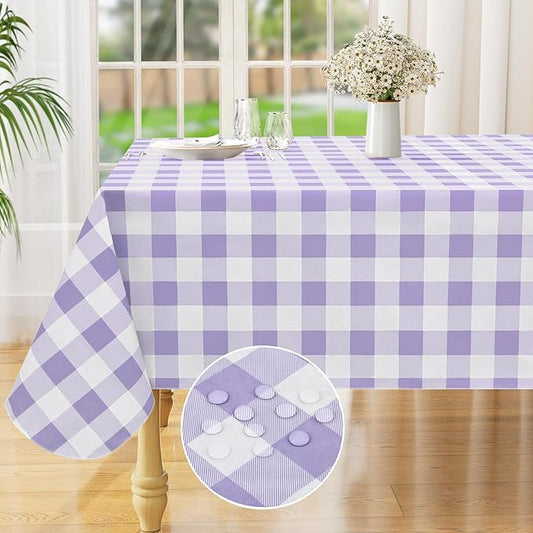 misaya Square Waterproof Vinyl Table Cloth, Buffalo Flannel Backed Tablecloth, Wipeable Plastic Table Cover for Dinner, Kitchen, Outdoor (60" x 60", Lavender and White)