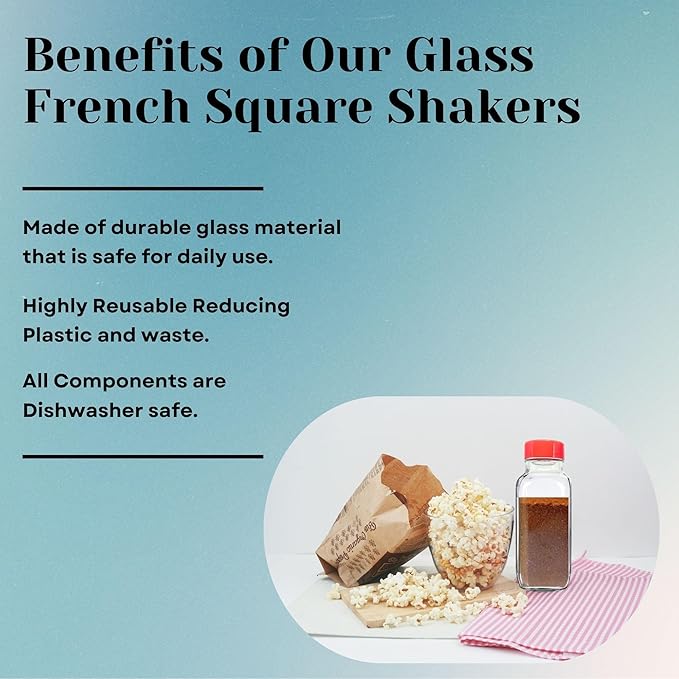 JARMING COLLECTIONS 16 oz Glass French Square Spice Jars with Shaker Lids - Elegant Design for Food Storage and Kitchen Organization - Enhance Your Spice Storage – Made in USA