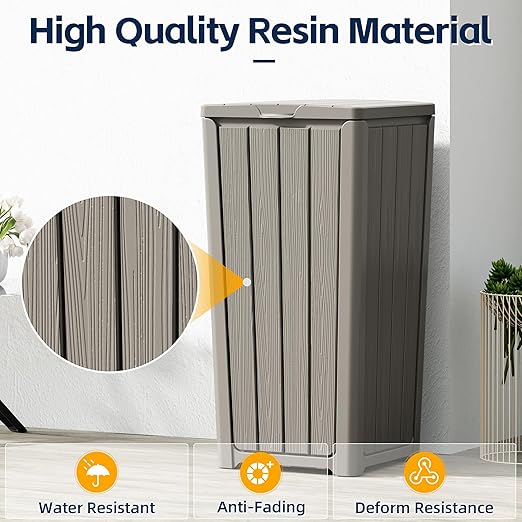 Outdoor Trash Can 23 Gallon Garbage Can with Lid Waterproof Resin Garbage Patio Waste Bin for Garden, Backyard, Deck,Gray