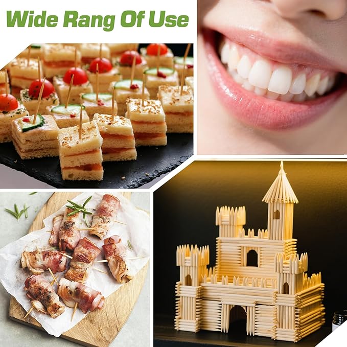 HOPELF Toothpick Holders 1 Pack with 600 Picks,Round Toothpicks Double-Side Point for Teeth,Food Pick,Appetizers,Cocktails Fruits,Olive&DIY Craft.