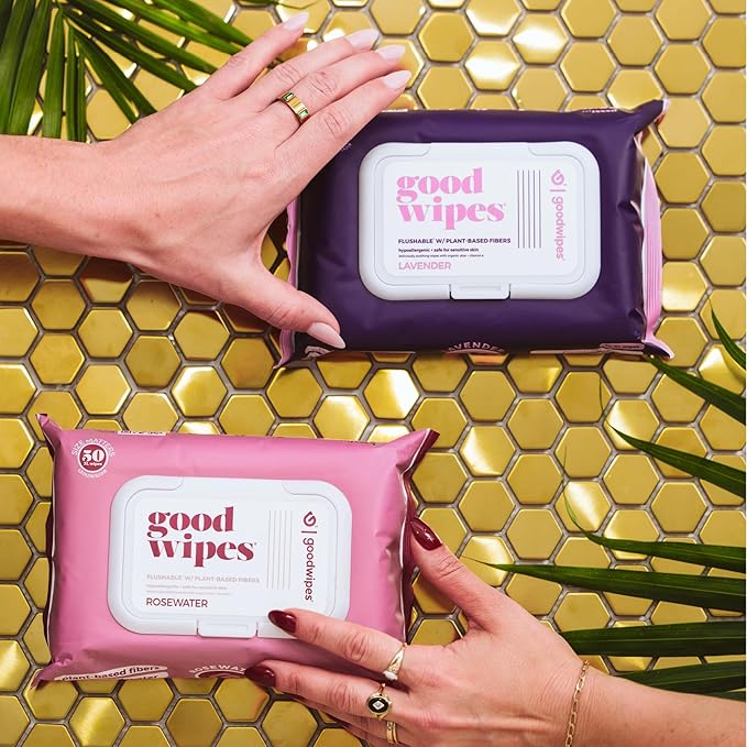 goodwipes Flushable Butt Wipes - Vitamin E & Aloe - Sewer & Septic Safe - Extra Large Adult Wet Wipes For Women & Men - Bathroom Essentials - Lavender, 318 Count (6 Packs + 1 Travel)