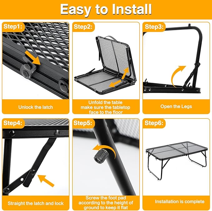 Grill Table Camping Table 2FT Foldable Small Folding Table Low Picnic Table Portable Stand Mesh Outdoor Indoor Card BBQ RV Black 23.6×15.7×9.5 inch