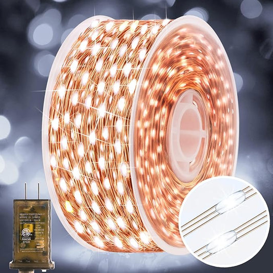 KNONEW 400FT Outdoor Christmas Fairy Lights Plug in,1200 LED String Lights Outdoor Waterproof 8 Modes Memory Times for Wedding Bedroom Walls Garden Trees Decoration(Cool White)