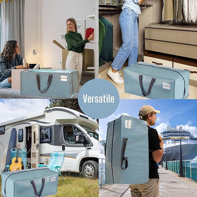 VENO 10 Pack Moving Bags w/Backpack Straps, Heavy Duty, Moving Boxes Alternative, Packing Supplies, Large Storage Totes for Dorm Room Essentials with Zipper for Clothes (Shiny Light Blue, 10 Pack)