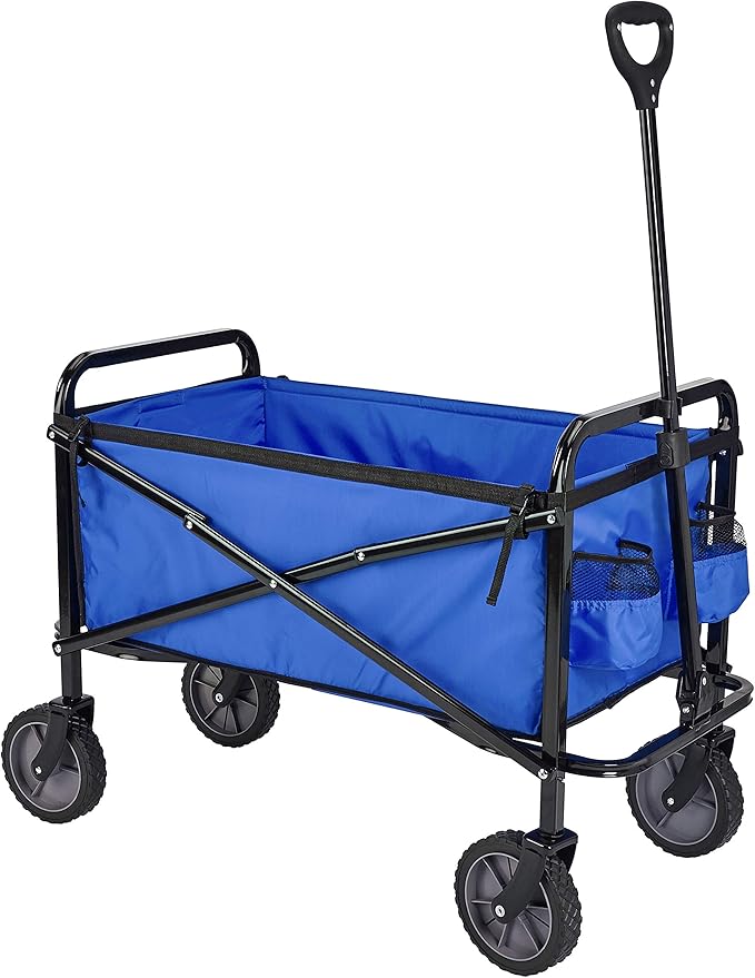 Amazon Basics Collapsible Folding Heavy Duty Utility Wagon for Outdoor Sports, 265 pounds Weight Capacity, Camping, Garden, and Shopping, 27.6 x 40.9 x 20 inches, Blue