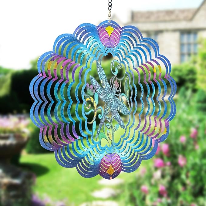 Dragonfly Metal Wind Spinners - Gifts for Women Mom Grandma Wife, Hanging Wind Spinner for Outdoor & Indoor Decorations, 12 inch Wind Spinner for Christmas Ornament Gifts