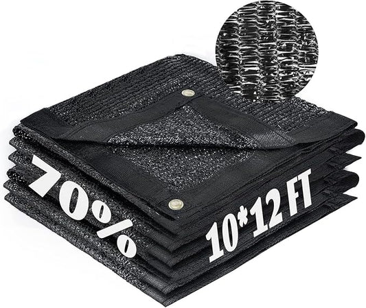 Cool Area 70% Sun Shade Cloth Mesh Tarp with Grommets for Plant Cover 10x12ft Patio Canopy Garden Pergola Greenhouse Car Barn Kennel Black