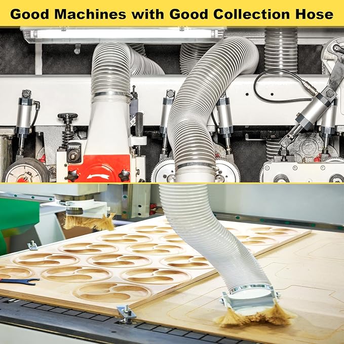 4"x10'Dust Collection Hose，4 inch Collector Flexible Tube with 304 Stainless Steel Clamps,PVC 4 Dust Collection Hose- Puncture Resistant (4" x 10')