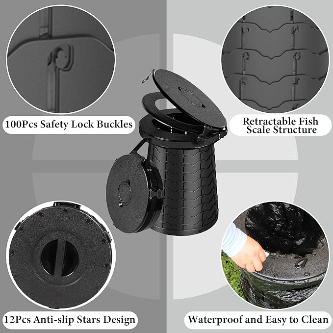 ALEVMOOM XXL Portable Toilet for Camping,880lbs Capacity,19.7" H Adjustable Portable Toilet with 7 Garbage Bags,Porta Potty for Adults,Collapsible Luggable Loo for Camping/Travel/Hiking/Car