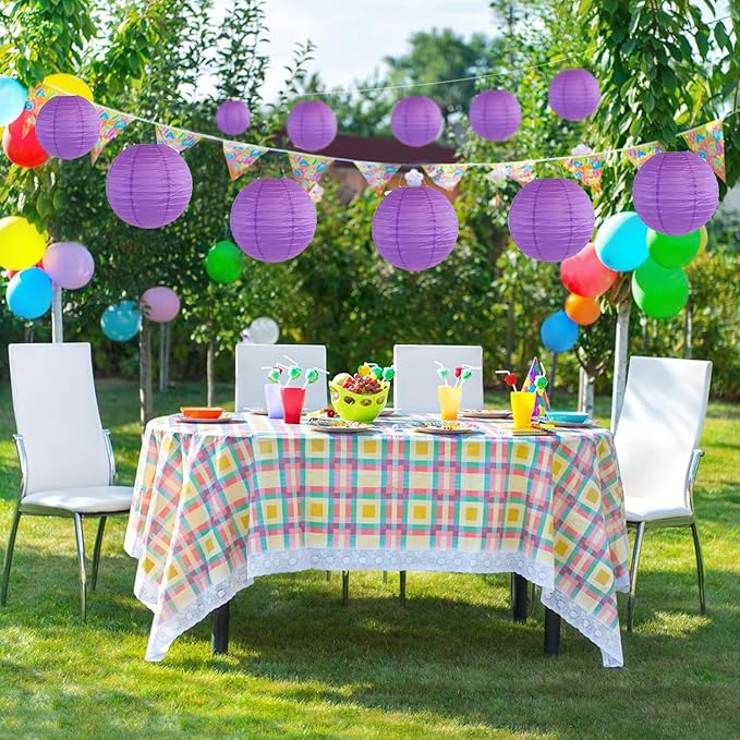 12Pcs Round Paper Lanterns Assorted Sizes (6" 8" 10" 12") for Home Decor, Restaurant, Church, Wedding, Birthday Party Decorations, Hanging Chinese Japanese Paper Lantern Lamps (Deep Purple)