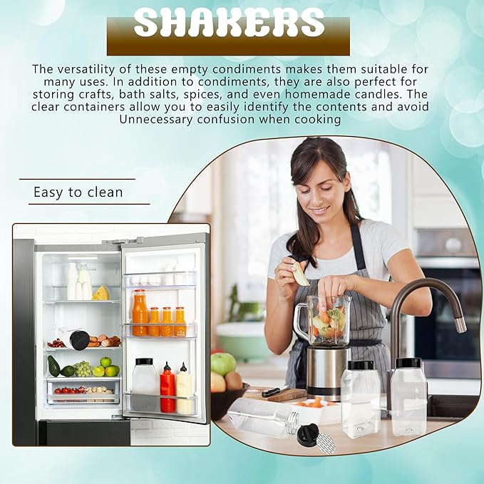 30 Pack 16 oz Plastic Spice Jars with Cap Clear Empty Square Plastic Bottle Containers with Lids Large Empty Powder Storage Container for Storing Spice Seasoning Powders