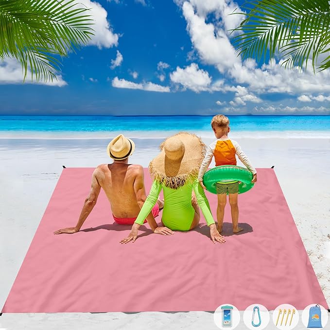 Beach Blanket Waterproof Sandproof 1-7 Adult Oversized 78 '' × 81 '' Lightweight Durable Compact Sand Free Beach Mat for Travel Camping Hiking Picnic Blanket Extra Large