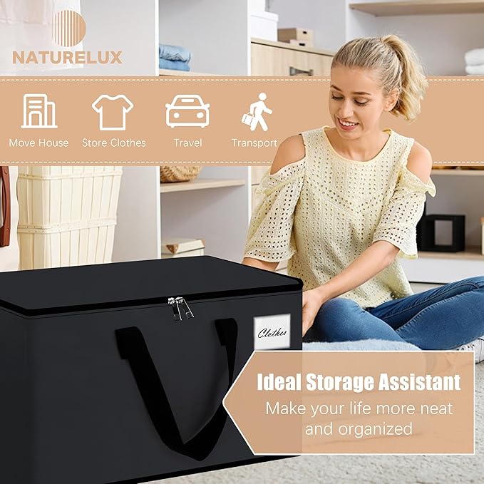 Heavy Duty Moving Bags - Extra Large Packing Bags and Storage Totes, Collapsible and Foldable Option for Moving and Storage, Black, 125 L - 12 Pack