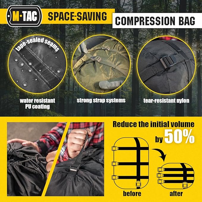 M-Tac Compression Stuff Sack for Sleeping Bag Military Water Resistant Compression Bag Lightweight Nylon Compression Sack for Travel, Camping, Hiking, Outdoor