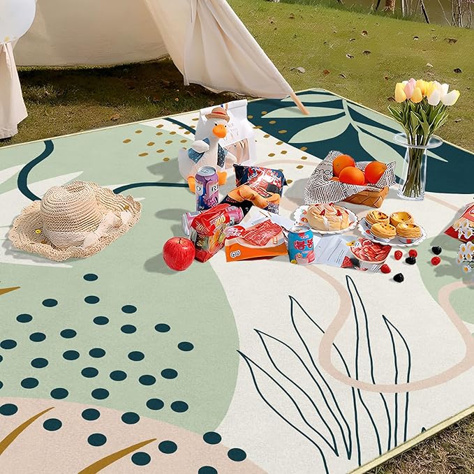 Green Botanical Picnic Blankets Waterproof Foldable, 60″X80″Boho Thick Picnic Mat Outdoor Blanket for Grass, Leaves Beach Blanket Sandproof Picnic Accessories for Camping Party Park Travel