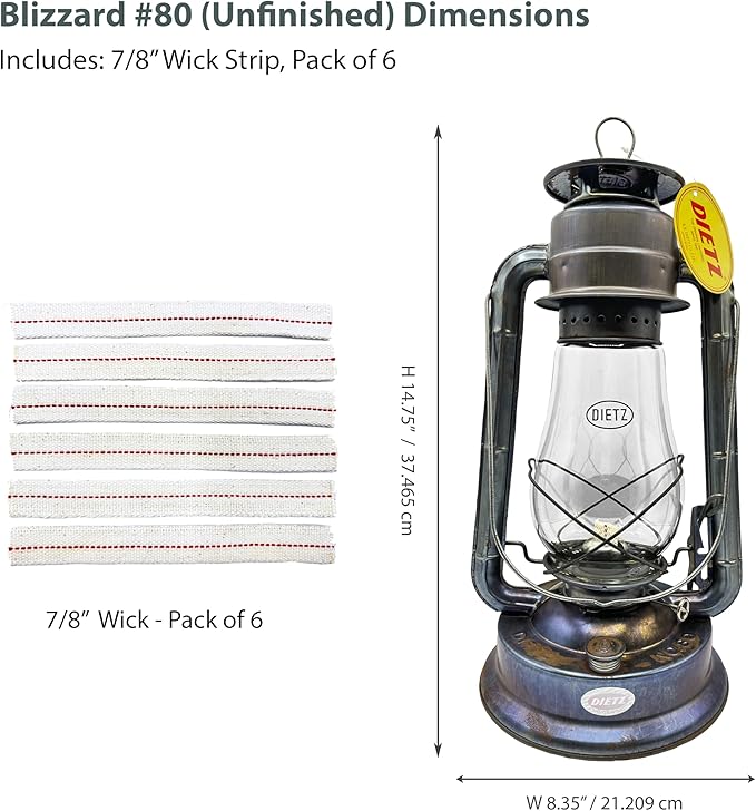 Light of Mine - Dietz #80 Blizzard Oil Lantern with 7/8" Replacement Wick Strips (Unfinished)