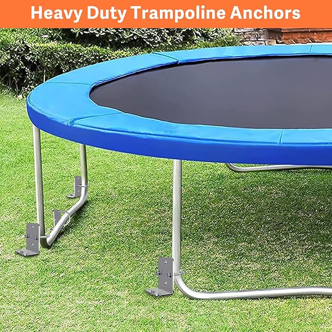 Eurmax USA Ground Anchors Heavy Duty Adjustable L-Shaped Head Shed Tent Stakes Trampoline Anchors, Trampoline Stakes for Sheds,Swing Sets,Mobile Home,Carports Set of 4(Silver)