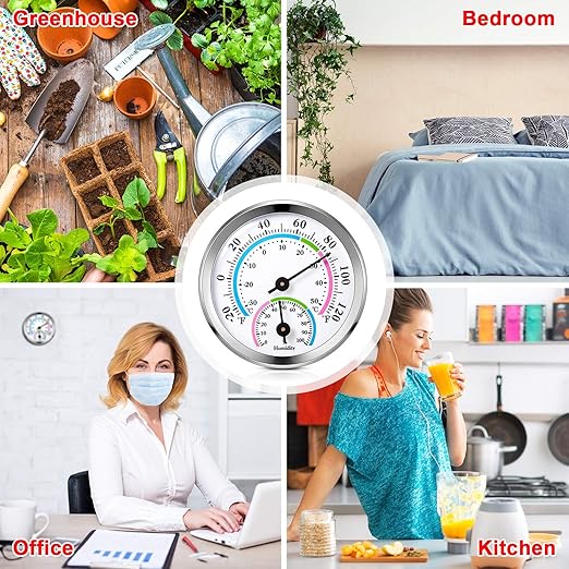 Weewooday 3 Pcs Indoor Outdoor Thermometer 2 in 1 Mini Home Temperature Humidity Hygrometer Monitor Gauge for Home Offices Wall(Silver)
