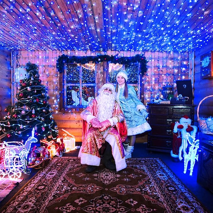 JMEXSUSS 250 LED Blue Christmas Lights: 91.5ft Extendable Green Wire Blue String Lights Outdoor Waterproof - 8 Modes Christmas Tree Light Indoor