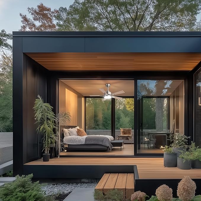 Ceiling Fan with Light, 42" Modern Low Profile Ceiling Fan with Light, DC Reversible Motor, Smart APP & Remote Control, Whisper Quiet, Dimmable LED for Bedroom/Living Room