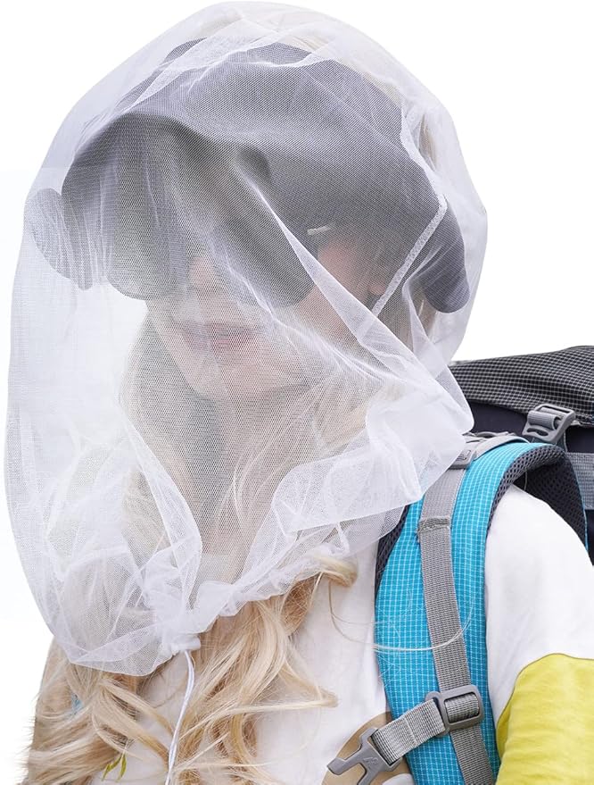 Wohohoho Mosquito Head Net Mesh with Drawstring, Bug Face Netting for Hats, Mesh Face Shield for Men & Women