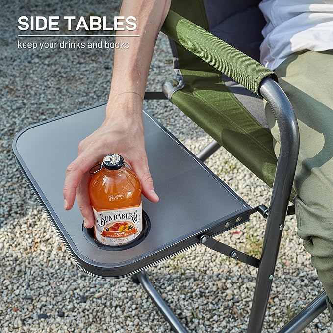 EVER ADVANCED Medium Tall Directors Chair Foldable Makeup Artist Chair Bar Height with Side Table Cup Holder and Pocket Footrest, Supports 400LBS (Green, Seat Height: 23.2 inches)