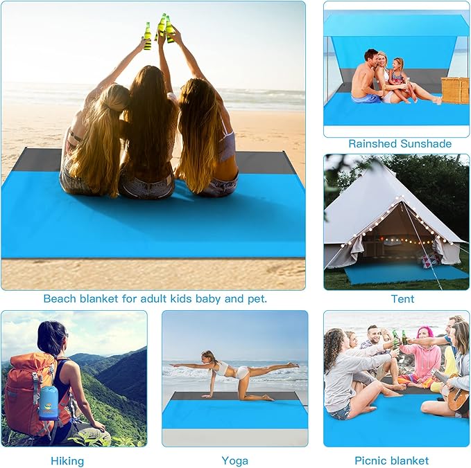 BYDOLL Beach Blanket Waterproof Sandproof 78''×81'' Suits1-4 Adults Compact Lightweight Oversized Sand-Free Blanket Large Picnic Mat for Beach Travel Camping Hiking