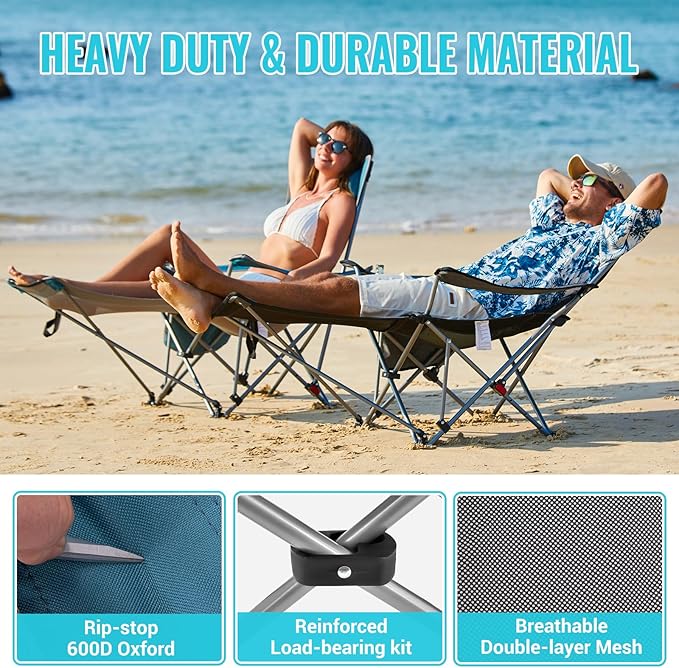 #WEJOY 2-in-1 Reclining Camping Chair with Footrest for Adults Folding Lounge Chair with Adjustable Backrest Lightweight Camping Chairs Heavy Duty Camp Chairs for Outdoor