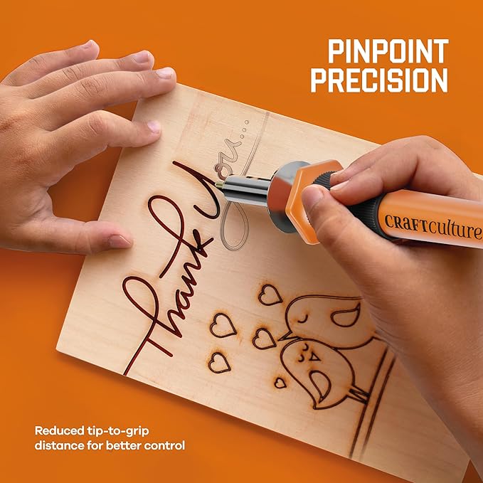 Craft Culture Wood Burning Tool Pen - Craft Burning Tools for Adults & Teens - Wood Burner Kit, Engraver, Carver, Pyrography, Woodburning - Includes 9 Premium Tips - Adjustable Temperature Control